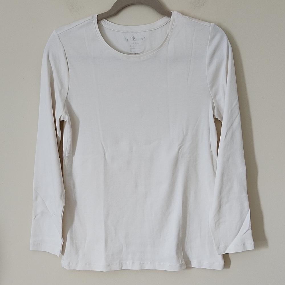 Chico's Crew Neck Cream Long Sleeve Top Size Medium - Picture 2 of 5